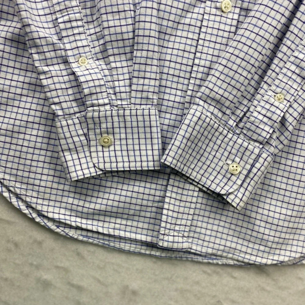 Polo Ralph Lauren Boys 20 Blue White Windowpane Oxford Button Down Shirt Cotton